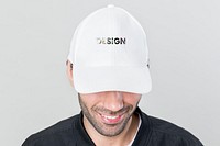 Happy man wearing a white cap mockup 