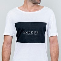 Man wearing white t-shirt mockup