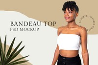 Editable bandeau top psd mockup template for women&rsquo;s summer fashion ad