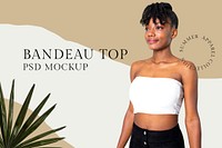 Editable bandeau top psd mockup template for women’s summer fashion ad