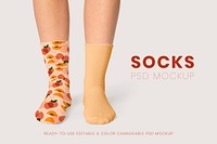 Socks mockup psd with peach pattern