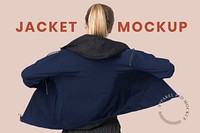 Editable jacket mockup psd template women&rsquo;s sportswear ad