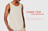 Editable tank top psd mockup template for men’s summer fashion ad