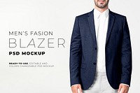 Editable men’s blazer mockup psd in navy business fashion ad