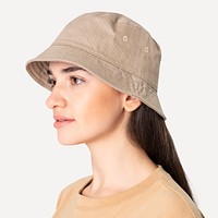 Bucket hat mockup psd woman fashion studio shoot