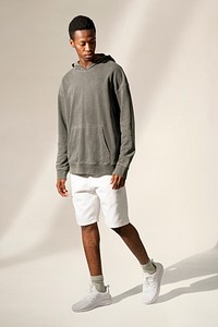 Man mockup psd wearing sweater and shorts men’s basic wear full body