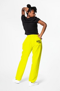 Sweatpants mockup psd with tee women&rsquo;s street style fashion