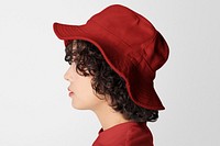 Bucket hat mockup psd woman fashion studio shoot