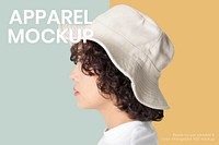 Bucket hat mockup psd woman fashion studio shoot