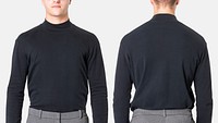 Turtleneck t-shirt mockup psd with gray slacks men&rsquo;s business wear