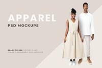 Editable minimal clothing mockup psd men and women’s fashion ad