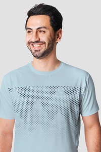 Men&rsquo;s blue t-shirt mockup psd simple fashion studio shoot