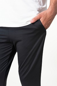 Man in black jogger pants streetwear apparel shoot