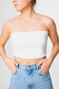 Women&rsquo;s bandeau top psd mockup white simple summer apparel shoot