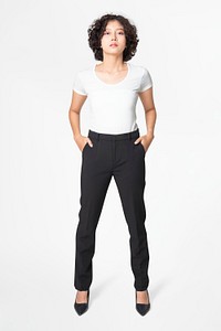 Tee mockup psd with slack pants women&#39;s casual wear