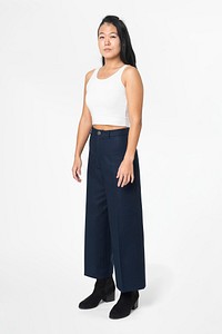 A-line pants mockup psd and tank top women&rsquo;s street fashion full body