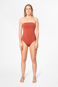 Swimsuit mockup psd strapless women’s summer apparel full body