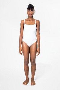One-piece swimsuit psd mockup in white women&rsquo;s apparel<br /> 