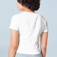 T-shirt mockup psd round neck women&rsquo;s casual apparel rear view