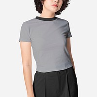 Gray crop top psd mockup women&rsquo;s apparel shoot