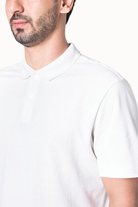 White polo shirt mockup psd men&rsquo;s apparel studio shoot