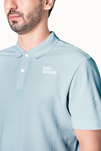 Blue polo shirt mockup psd men&rsquo;s apparel studio shoot