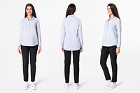 Woman mockup psd in blouse with pants street wear