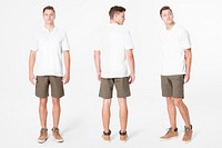 Man mockup psd in t-shirt and shorts men&rsquo;s basic wear full body in different angles 