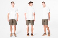 Man mockup psd in t-shirt and shorts men’s basic wear full body in different angles 