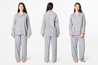 Woman mockup psd in pajamas comfy sleepwear apparel full body