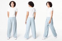 Woman mockup psd in loose slacks and t-shirt casual apparel