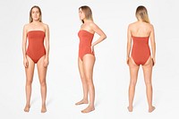 Woman in swimsuit mockup psd summer apparel full body set