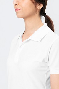 White polo shirt mockup psd women&rsquo;s apparel studio shoot