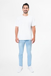 T-shirt mockup psd with jeans men&rsquo;s basic wear full body