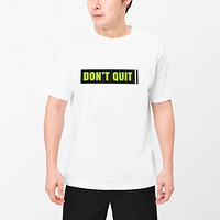 Motivational quote printed tee psd mockup don&rsquo;t quit men&rsquo;s fashion shoot