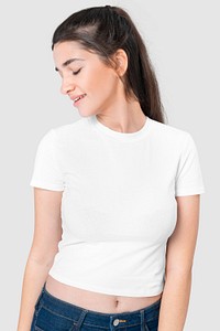 Basic white crop top psd mockup women’s apparel shoot