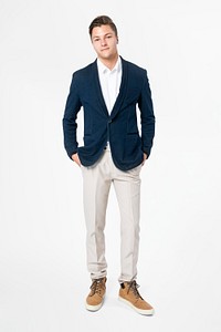 Man mockup psd in suit and slacks men’s basic wear full body