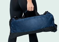 Blue duffle bag psd mockup gym essentials studio shoot