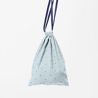 Drawstring pouch bag psd mockup blue polka dot accessory studio shoot