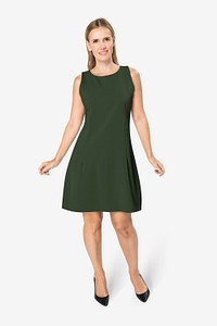 Green dress mockup psd on beautiful woman