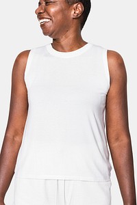 White tank top mockup psd on African American woman