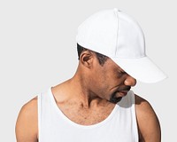 African American man wearing white cap, close-up 