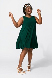 Green tent dress mockup psd on African American woman