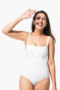 White one-pieces swimsuit psd mockup women&rsquo;s swimwear