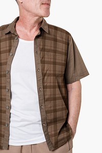 Brown flannel shirt mockup psd men’s apparel 