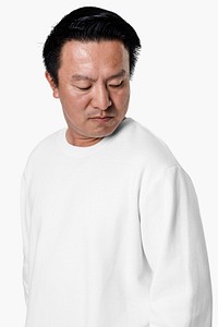 White sweater mockup psd on Asian man apparel front view