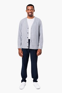 Gray cardigan mockup psd on African American man 