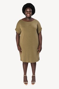 Green dress mockup psd on African American woman