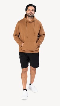 Brown hoodie mockup psd on Indian man