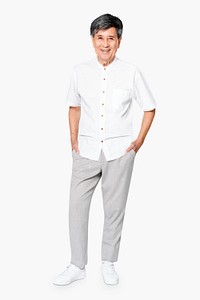 Collarless white shirt psd mockup men&rsquo;s apparel full body